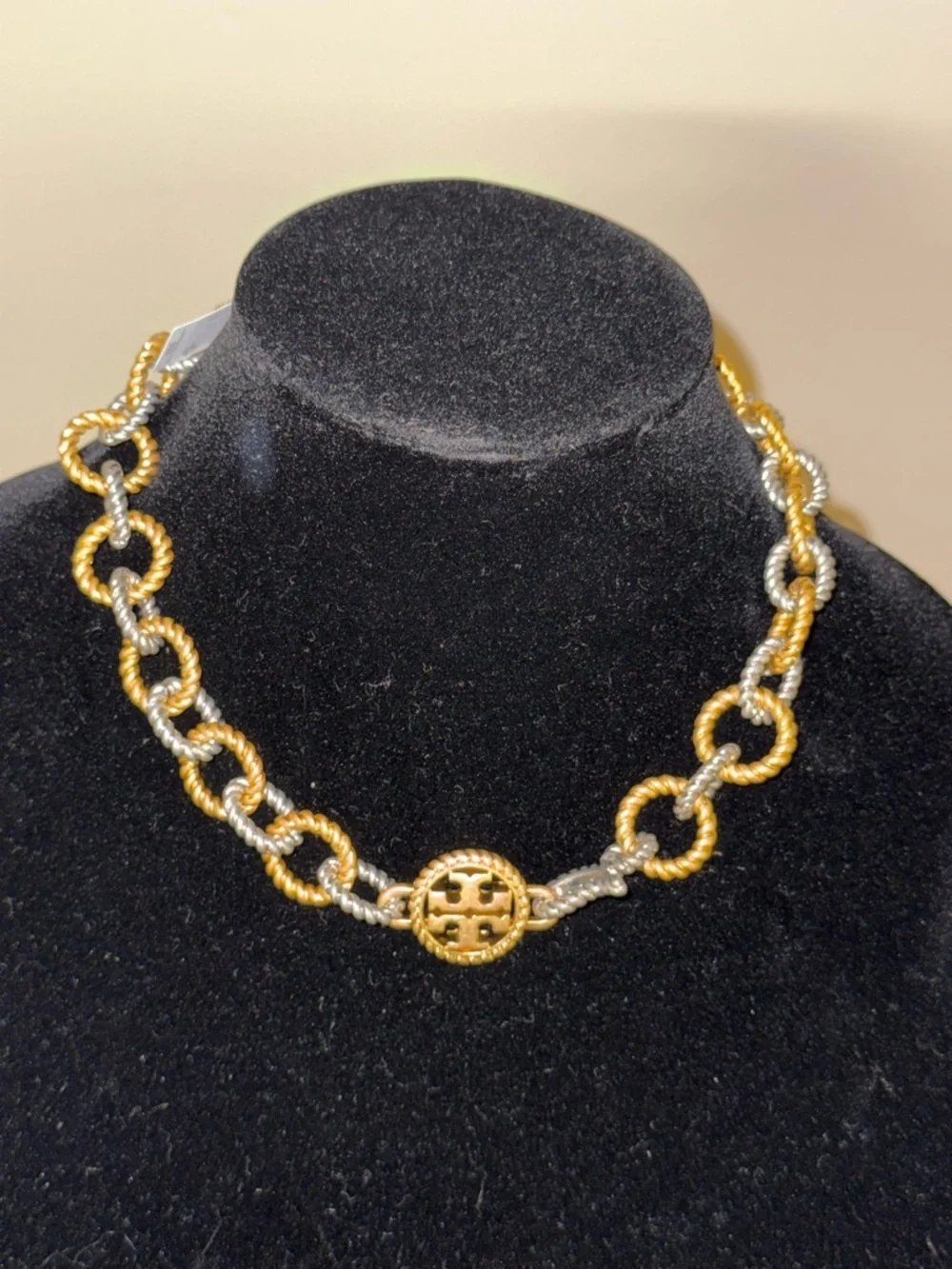 Tory Burch Two-Tone Rope Chain Necklace in Gold and Silver and bracelet